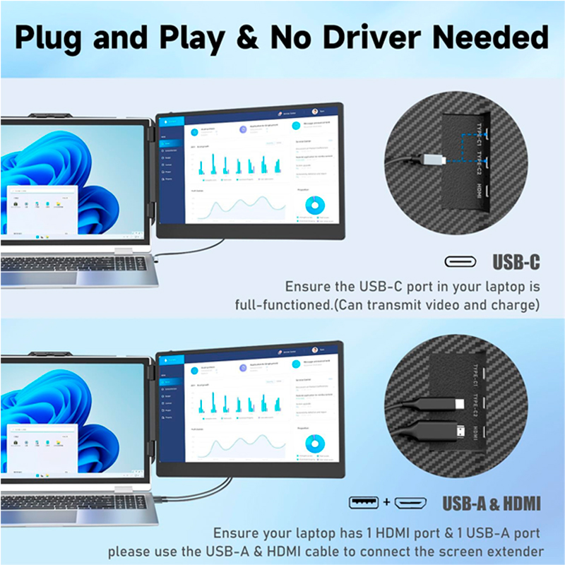Extensor De Monitor De 14 Para Portatiles De 13- 17, FHD (1920X1080), Ips, Usb-C/H