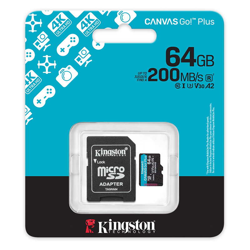 Memoria Flash MicroSD Kingston Canvas Go Plus, 64Gb, Con Adaptador Sddimensione