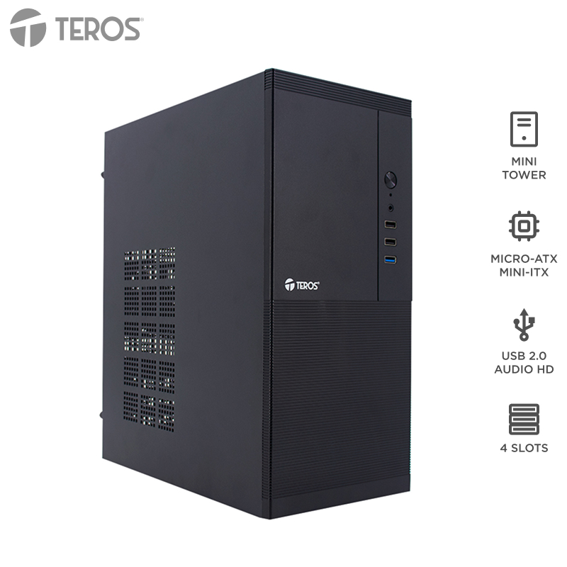 Case Teros Te-1033S, Mini Tower Atx, 250 W, USB 3.0 / 2.0, Audio Hd, Negropresen