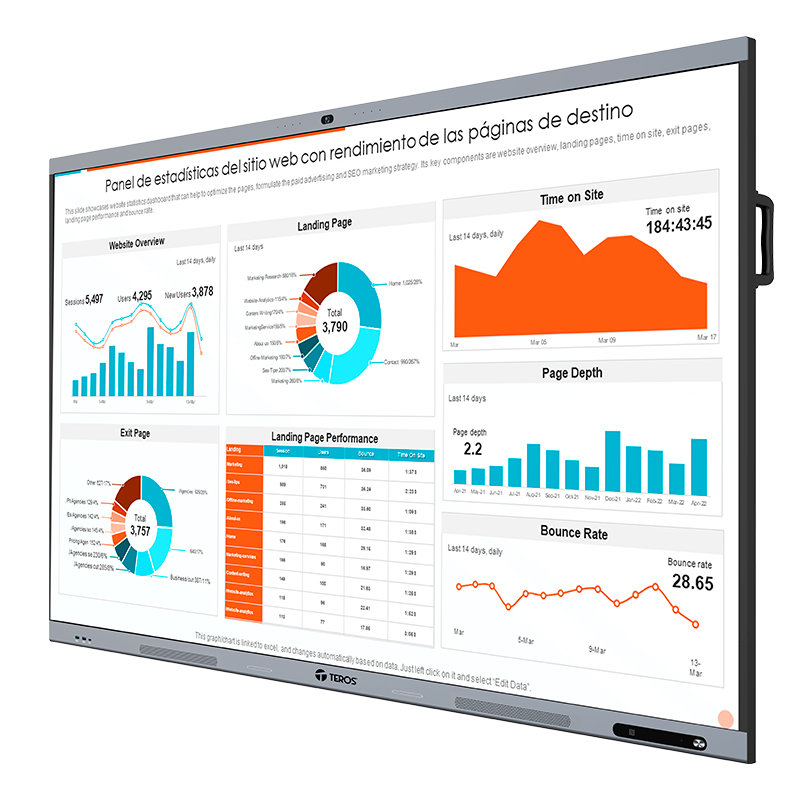 Pantalla Táctil Interactiva Teros Te7511W, 75 D-Led IPS 3840X2160, 8 Ms, 8Gb, Androi
