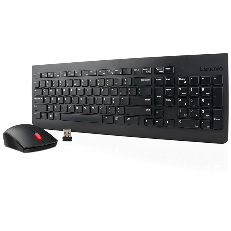 Teclado + Mouse Lenovo, Inalámbrico, Color Negro,(Kit Combo)Conexión Por Recepto