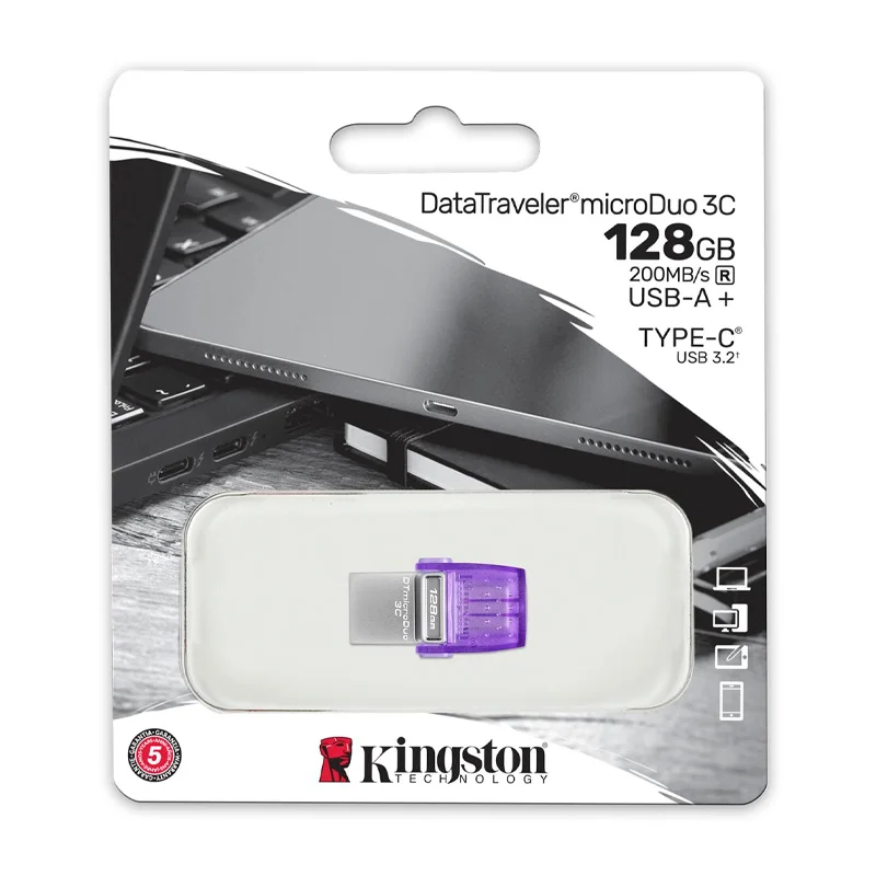 Memoria Flash USB Kingston 128GB Datatraveler Microduo 3C 200Mb/S Dual USB-A + USB-C