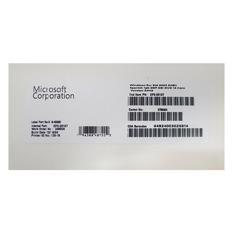 Sistema Operativo Microsoft Windows Svr Std 2025 64Bit 1Pk Spanish Oem (Ep2-25197) @@