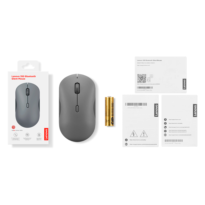 Mouse Lenovo 350 Silencioso, Interfaz Bluetooth, Color Luna Gris, Sin Bateríael