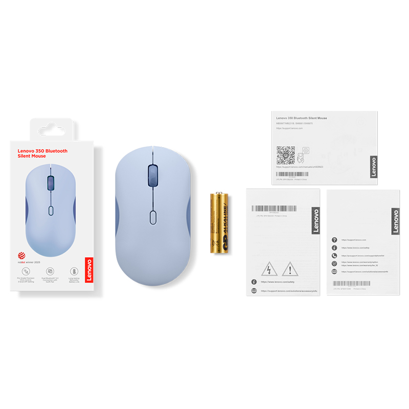 Mouse Lenovo 350 Silencioso, Interfaz Bluetooth, Color Uva Meta , Sin Bateríael