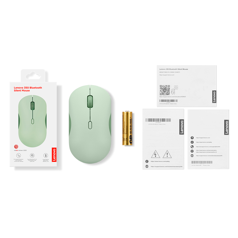 Mouse Lenovo 350 Silencioso, Interfaz Bluetooth, Color Verde Musgo, Sin Bateríae