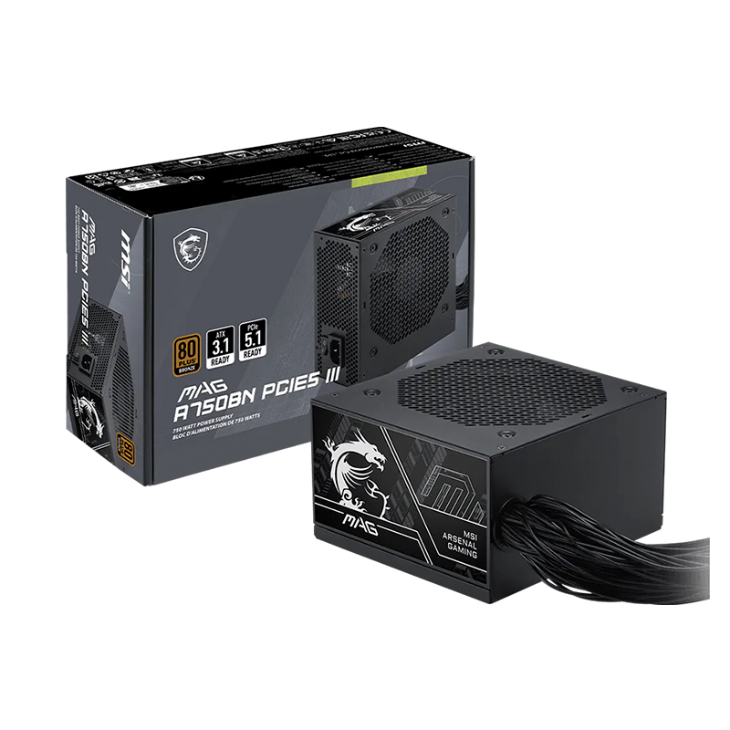 Fuente De Alimentación MSI Mag A750Bn Pcie5 Iii, 750W, 80 Plus Bronze, Formato Atx. @