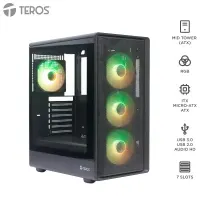 Case Sin Fuente Gamer Teros Te-1323G, Midtower, ATX / Micro-Atx / Itx, Usb-A, Audio @