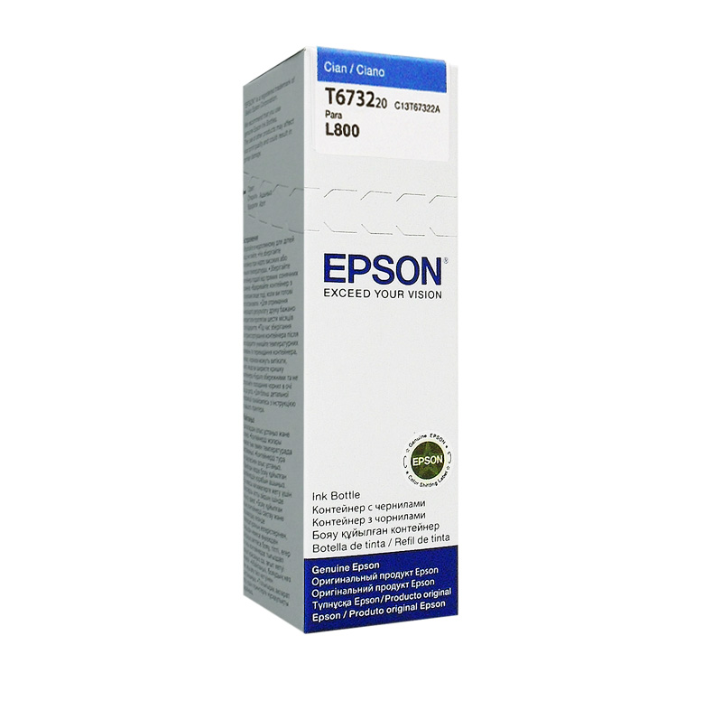 Botella De Tinta Epson 673 (T673220), Color Cian, Contenido 70 Ml, Para Impresora L80
